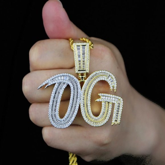 New Drop! Iced Out Bling Baguette CZ Cursive Letters OG - Picture 5 of 7